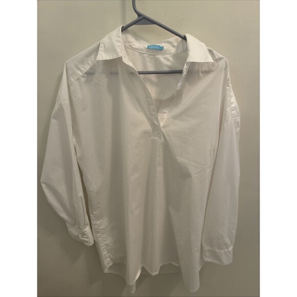 J. McLaughlin Tops - J. McLaughlin Women’s White Popover Poplin Tunic Shirt XL Long Sleeve Crisp